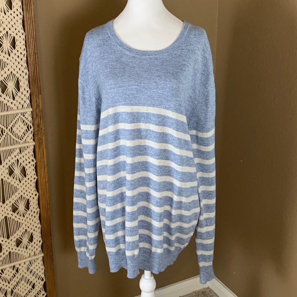 Sonoma Striped Crewneck Sweater Size‎ XXL - Breezy Light Blue & White Nautical